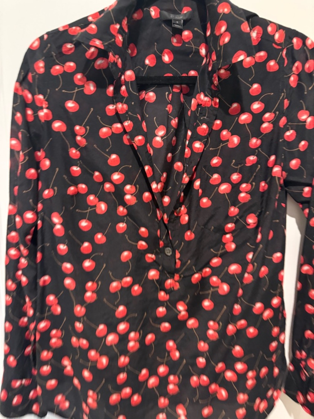 J. Crew Black Blouse with Red Cherry Print - Picture 2 of 8